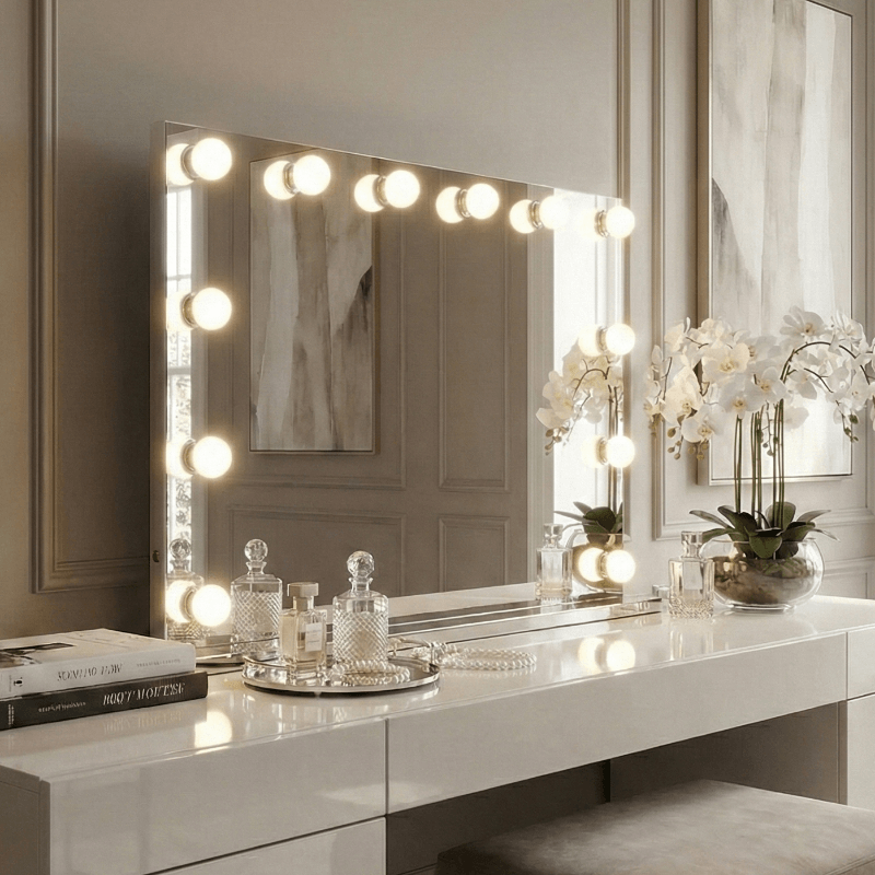 Elegant Hollywood Mirror with Bright LED Lights, Perfect for Glamorous Home Decor