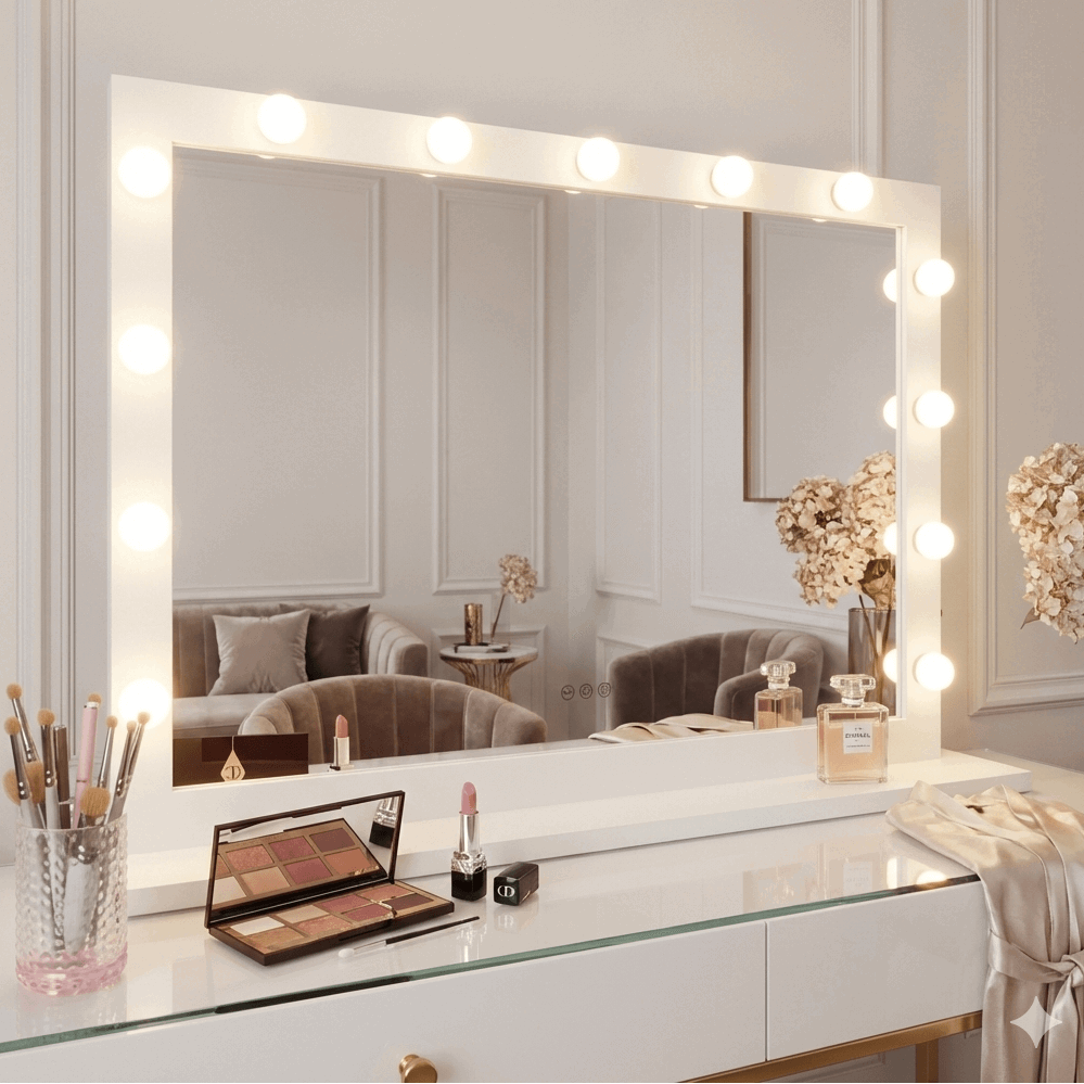 Hollywood Mirror with LED lights, perfect for makeup applications and stylish home decor