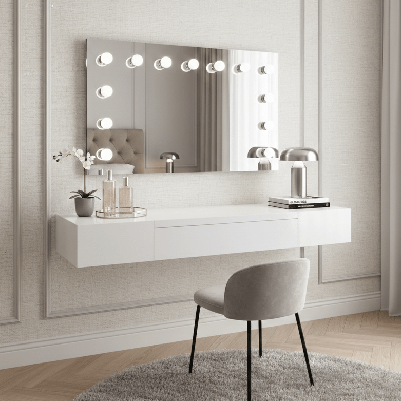 Stylish Hollywood Mirror with LED Bulbs, perfect for creating a glamorous makeup station