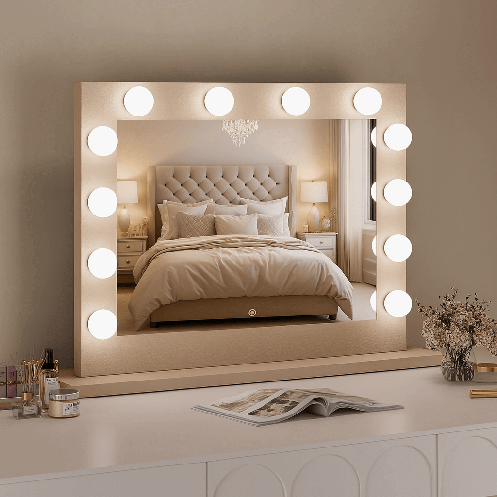 Stylish Hollywood Mirror with LED Bulbs, perfect for bedroom or vanity setups