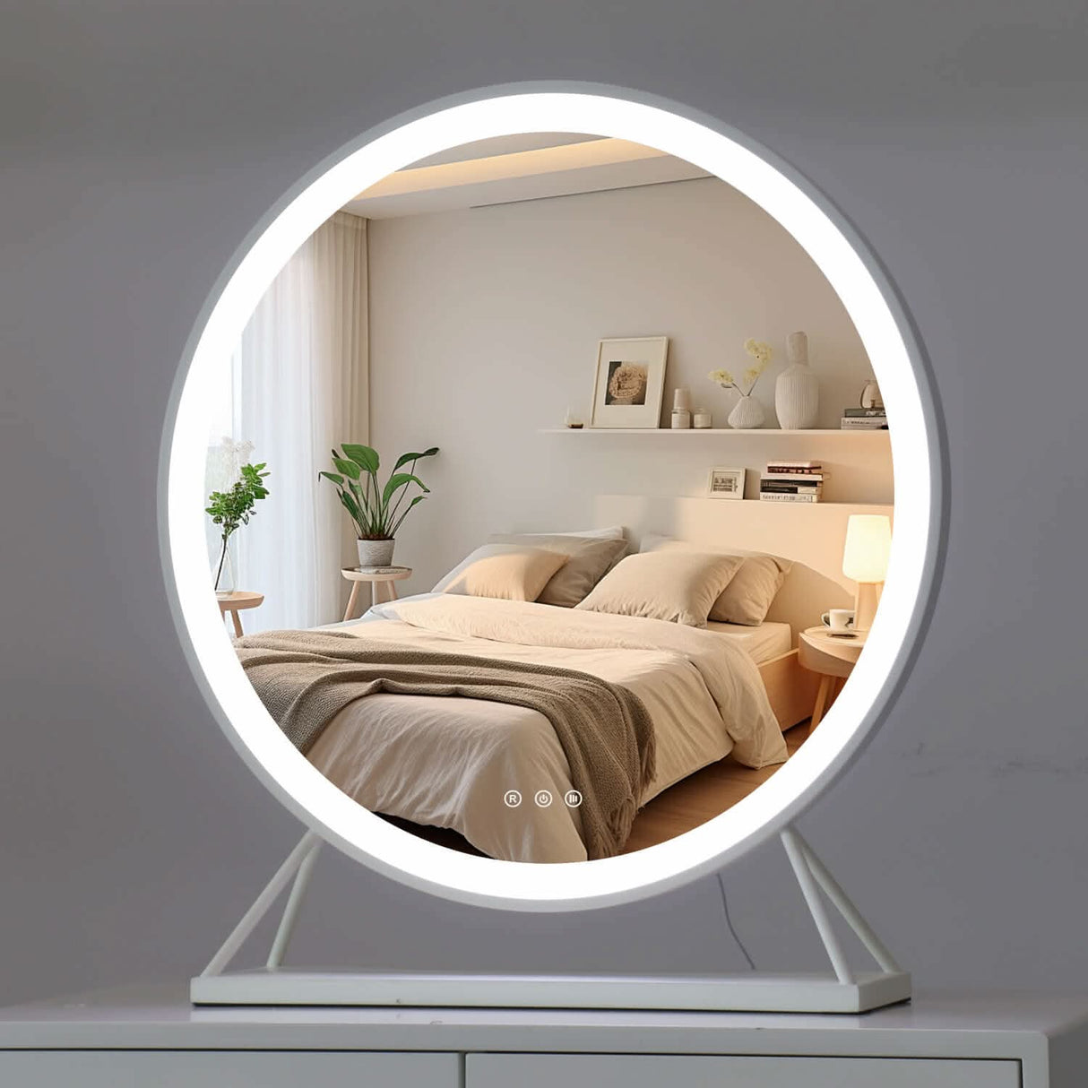 Elegant Hollywood Mirror with Soft LED Lighting, Perfect for Bedroom Decor and Makeup Application