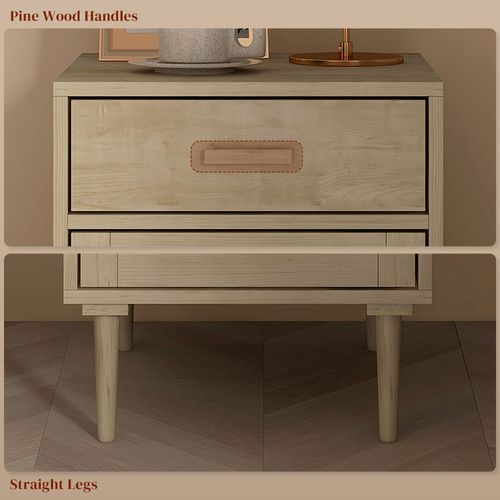 HOMCOM Bedside Table with Rattan Drawer, Cabinet and Adjustable Shelf, Natural HOMCOM