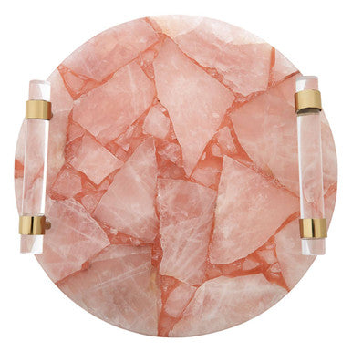 Orsina Quartz Tray with Elegant Pink Crystal Design and Stylish Handle for Home Decor