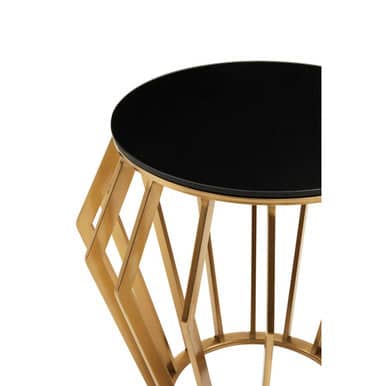 Ackley Gold Round Side Table with Black Glass Orsina