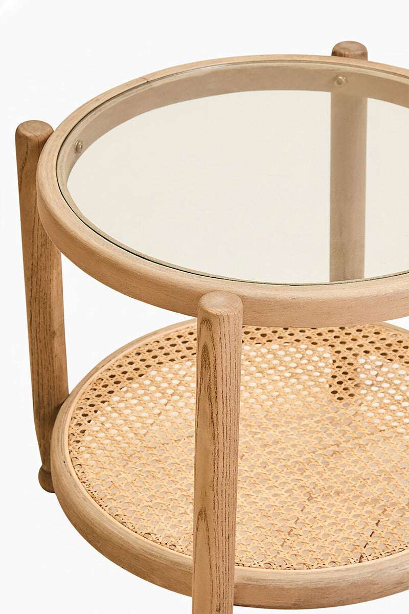 Orsina Side Table with Glass Top and Rattan Base for Stylish Living Room Decor