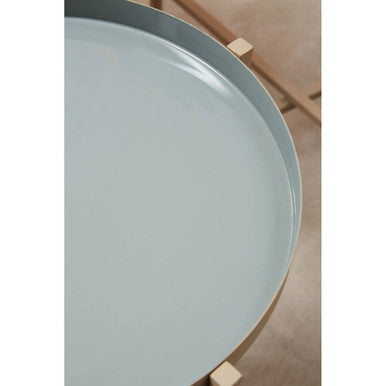 Orsina Side Tables with a sleek light blue top and natural wood legs for modern decor
