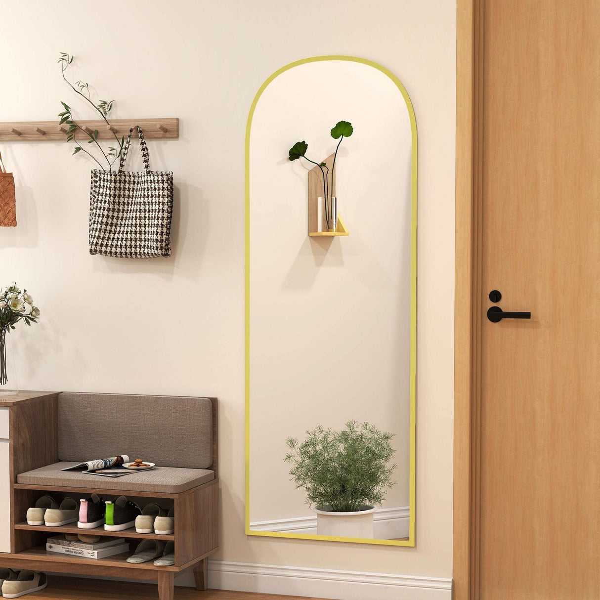 Wise Galleria Standing Mirror with a Yellow Frame in a Modern Interior Setting