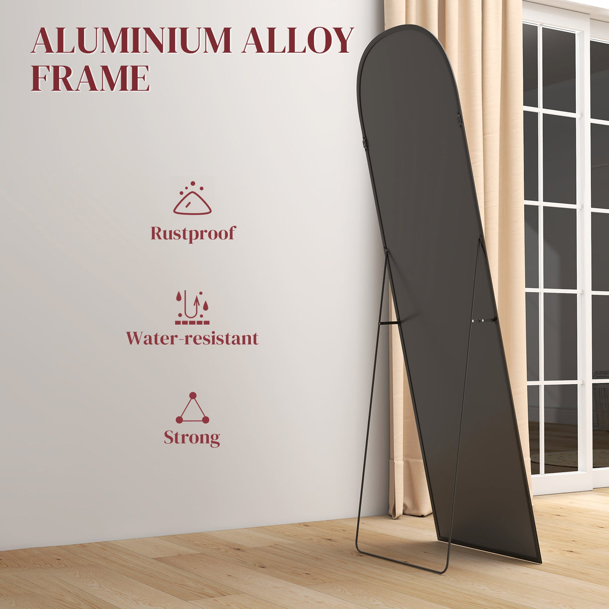 Standing Mirror with Aluminium Alloy Frame, Rustproof and Water-resistant for Durable Use