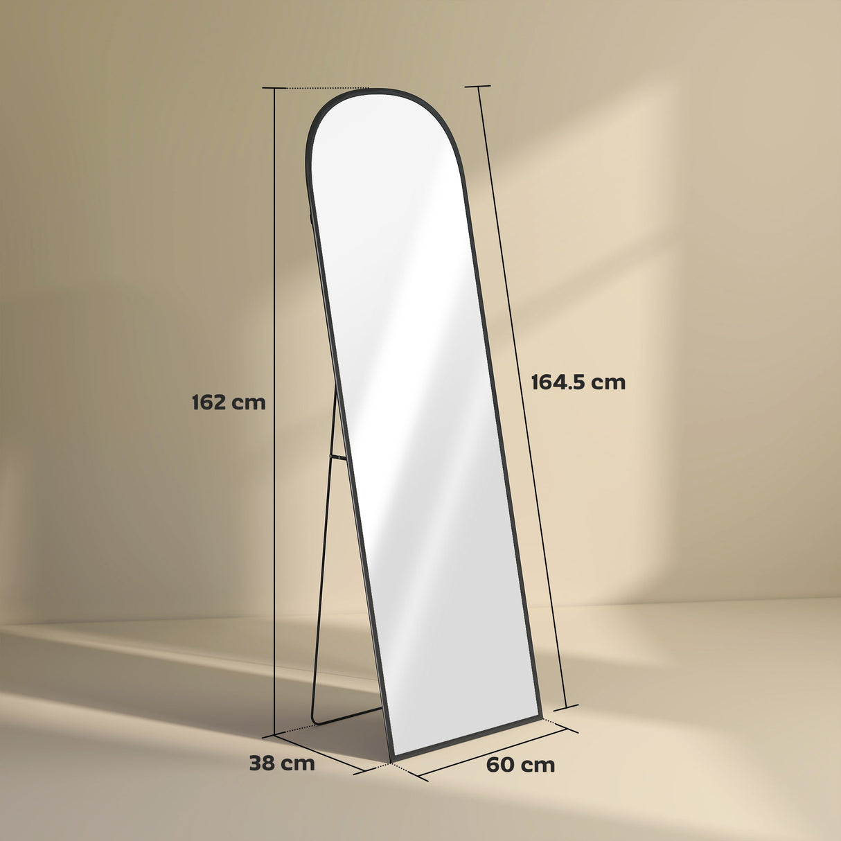 Stylish Standing Mirror with a sleek design, measuring 162 cm in height and 60 cm in width