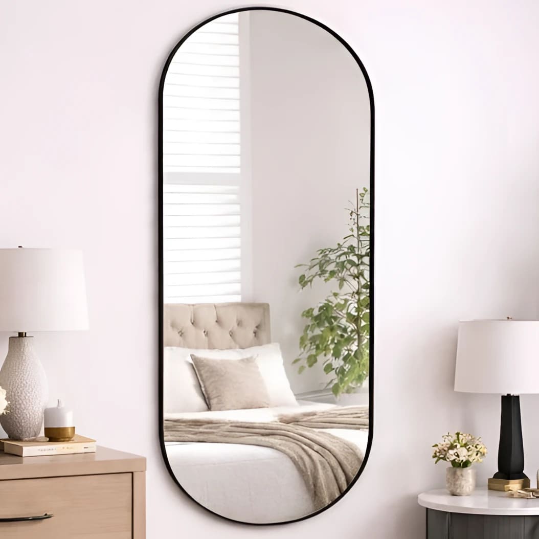 Jobu Home Oval Mirror in Black Frame Enhancing Modern Bedroom Decor