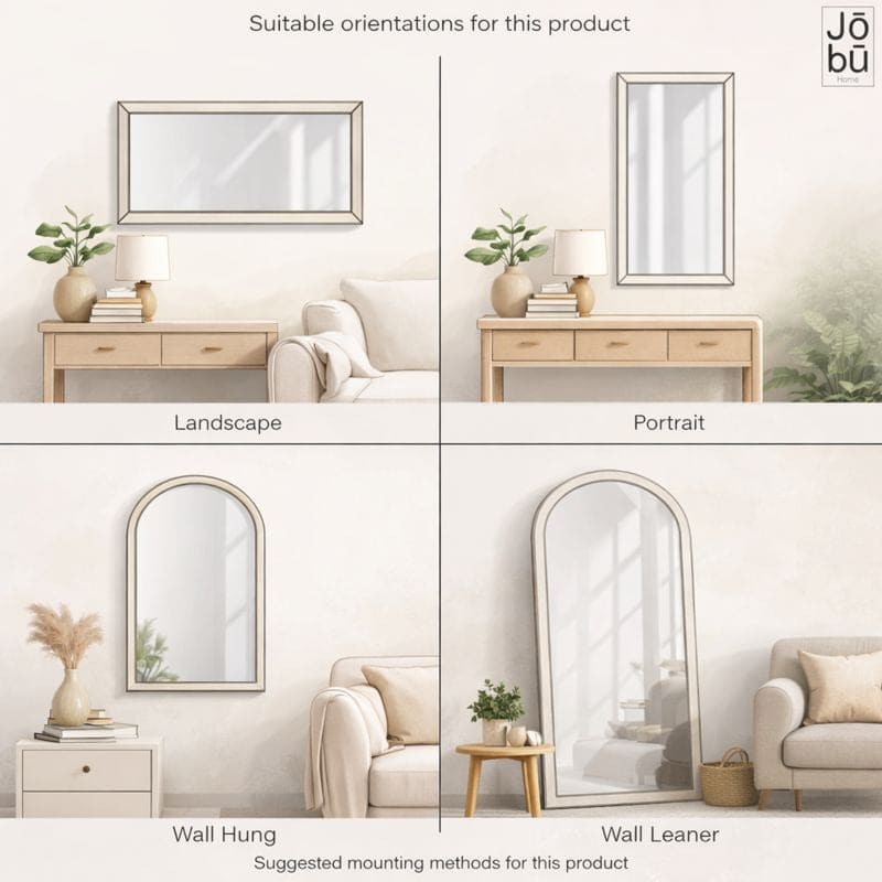 Versatile Jobu Home Oval Mirror suitable for wall hanging or leaning in various orientations