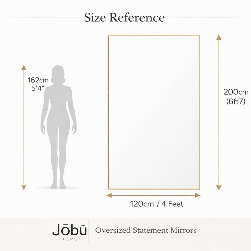 Jobu Home Rectangle Mirror with a size reference for oversized statement effect