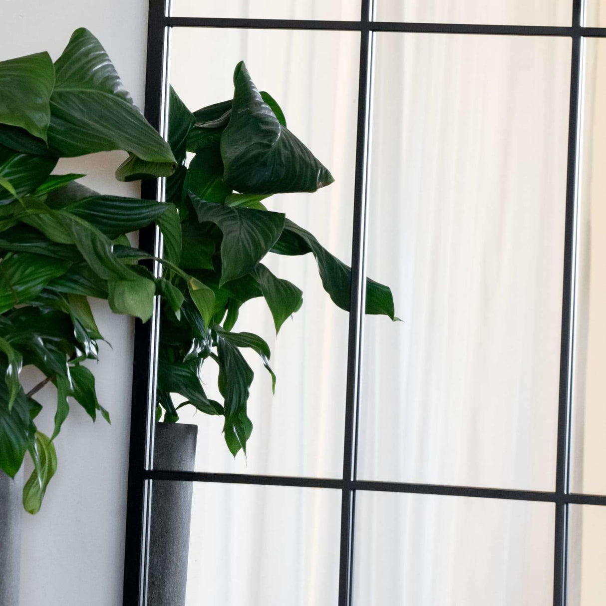 Jobu Home Window Mirror with a Black Frame and Green Plants for Stylish Home Decor