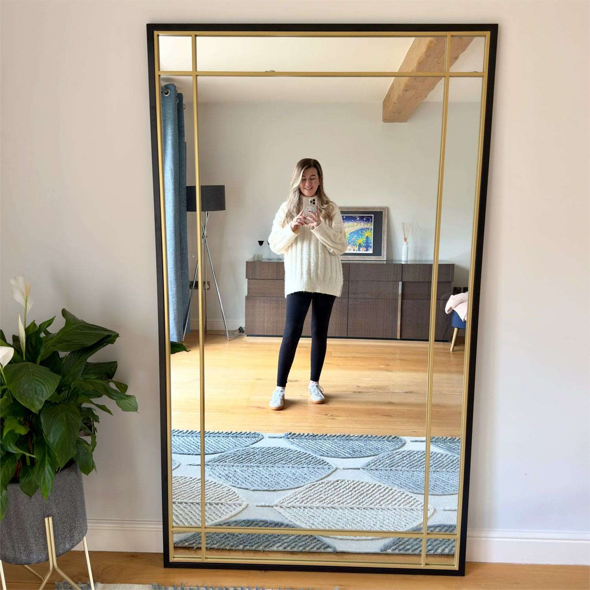 Jobu Home Elegant Window Mirror with Gold Frame Perfect for Brightening Home Decor