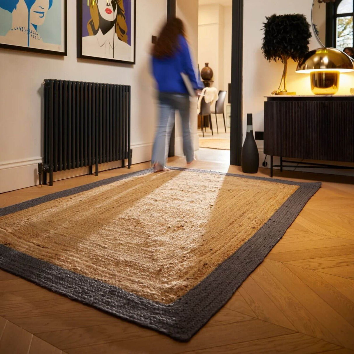 Stylish Jute Rug with contrasting borders, perfect for enhancing your home decor