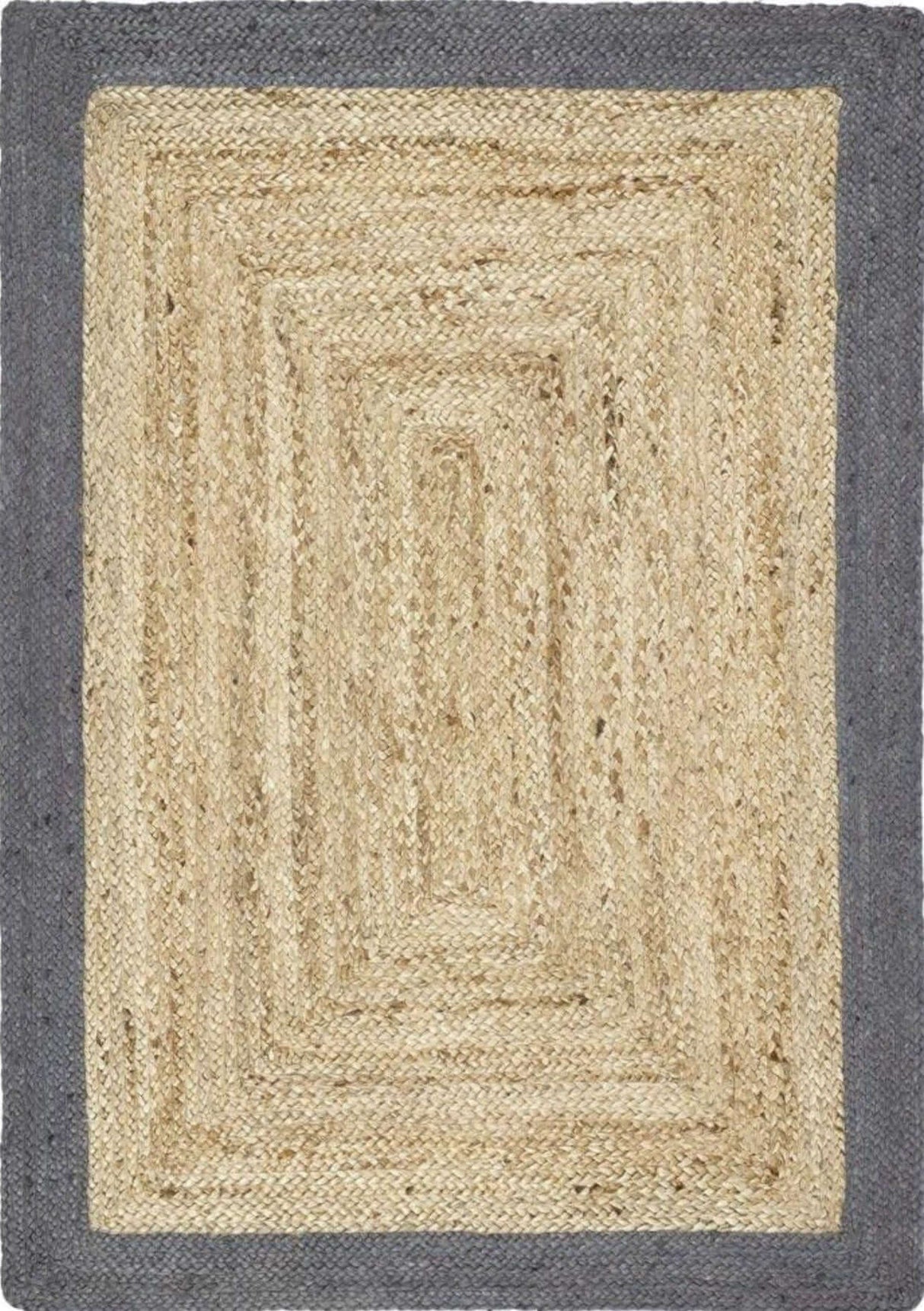 Stylish Jute Rug with a Natural Centre and Dark Grey Border for Eco-Friendly Home Decor