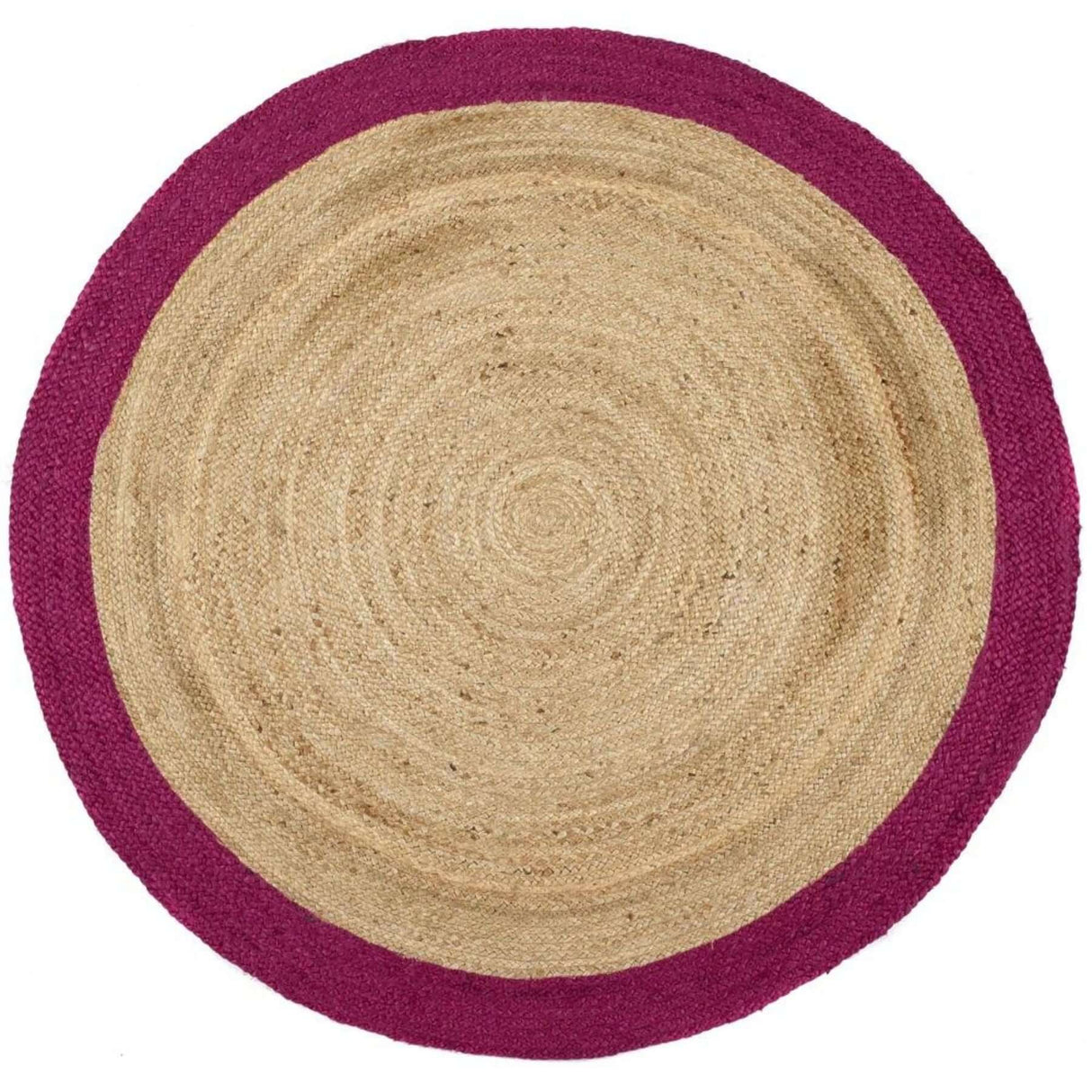 Circular Jute Rug with a Solid Purple Border for Eco-Friendly Home Decor
