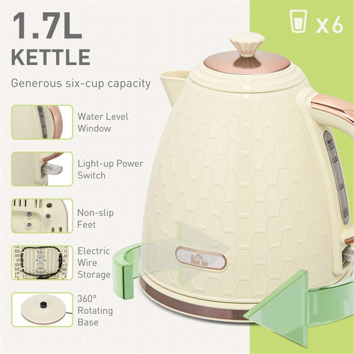 Stylish Cream Kettle and Toaster Set with Rose Gold Accents N/A