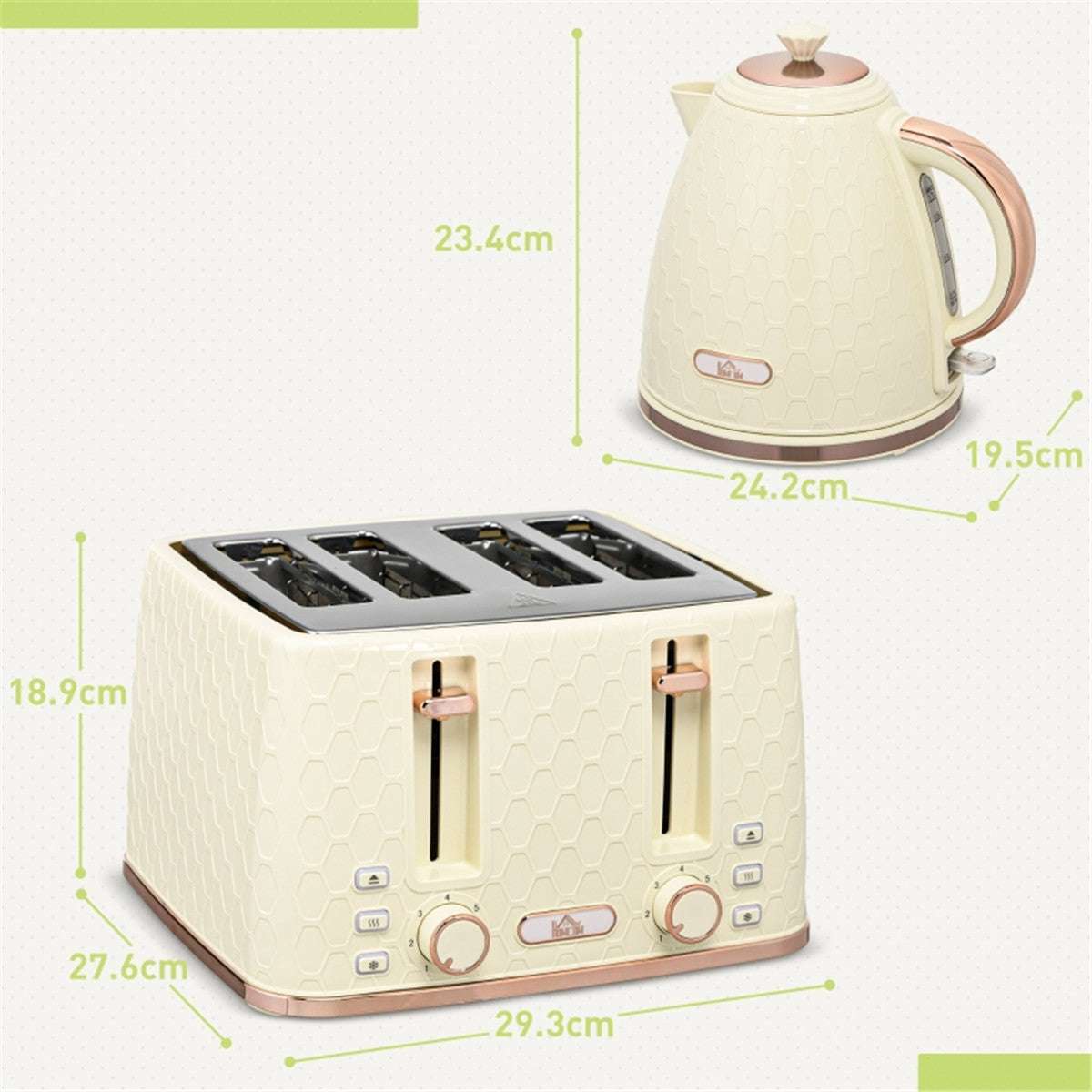 Stylish Cream Kettle and Toaster Set with Rose Gold Accents N/A