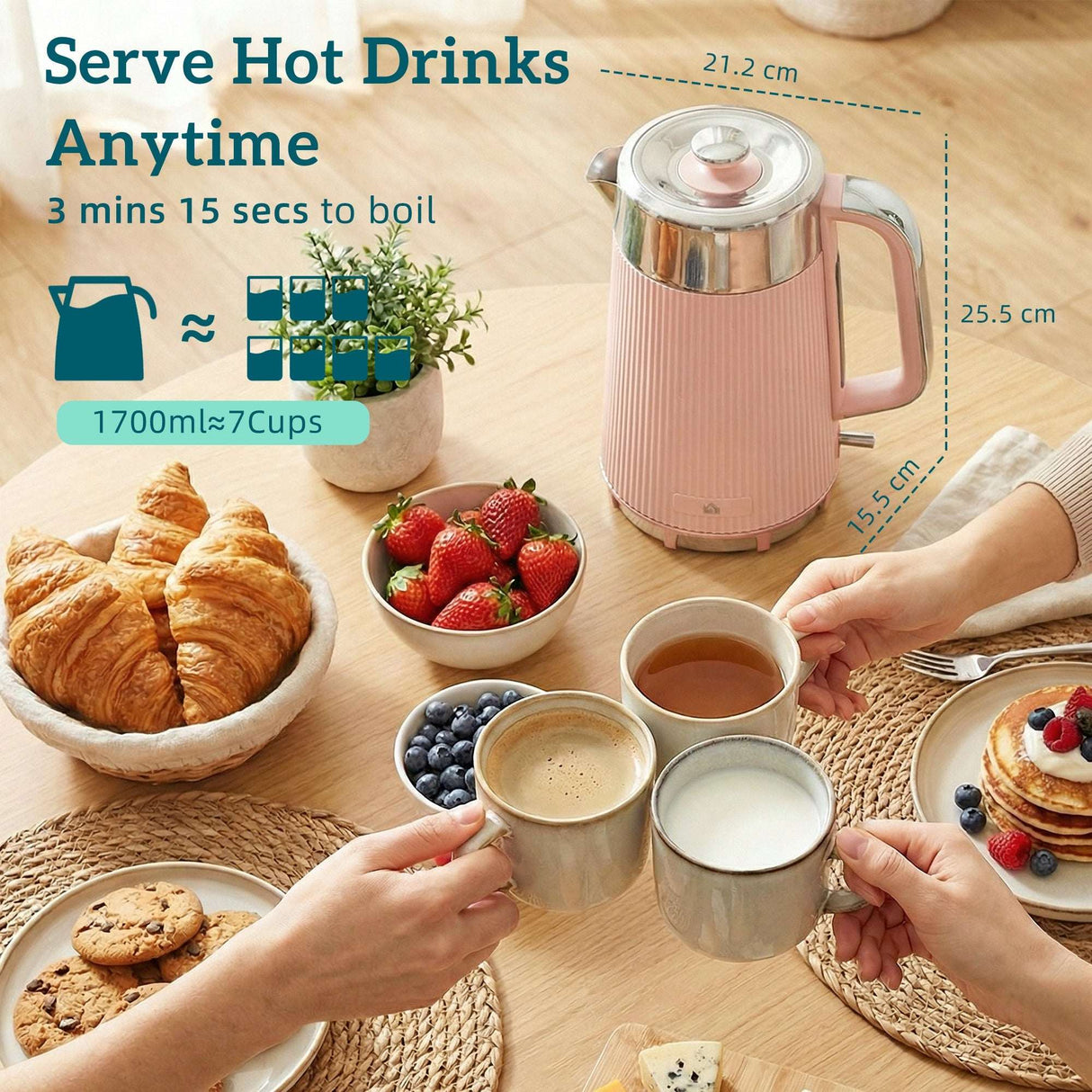 Wise Galleria Kettle and Toaster Set in pink with easy boiling feature and stylish design for hot drinks