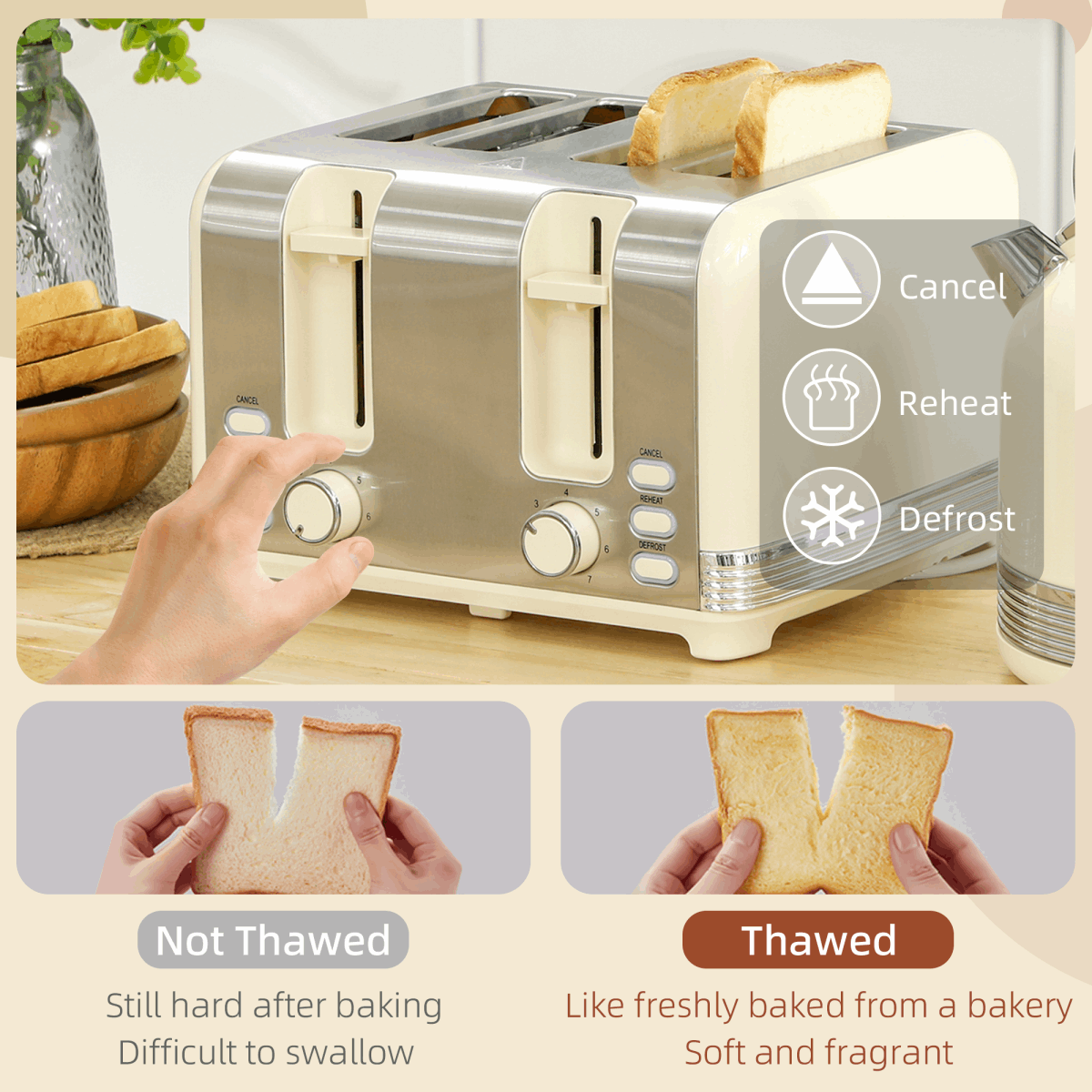 HOMCOM 1.7L 3000W Fast Boil Electric Kettle and Toaster Set, Cream HOMCOM