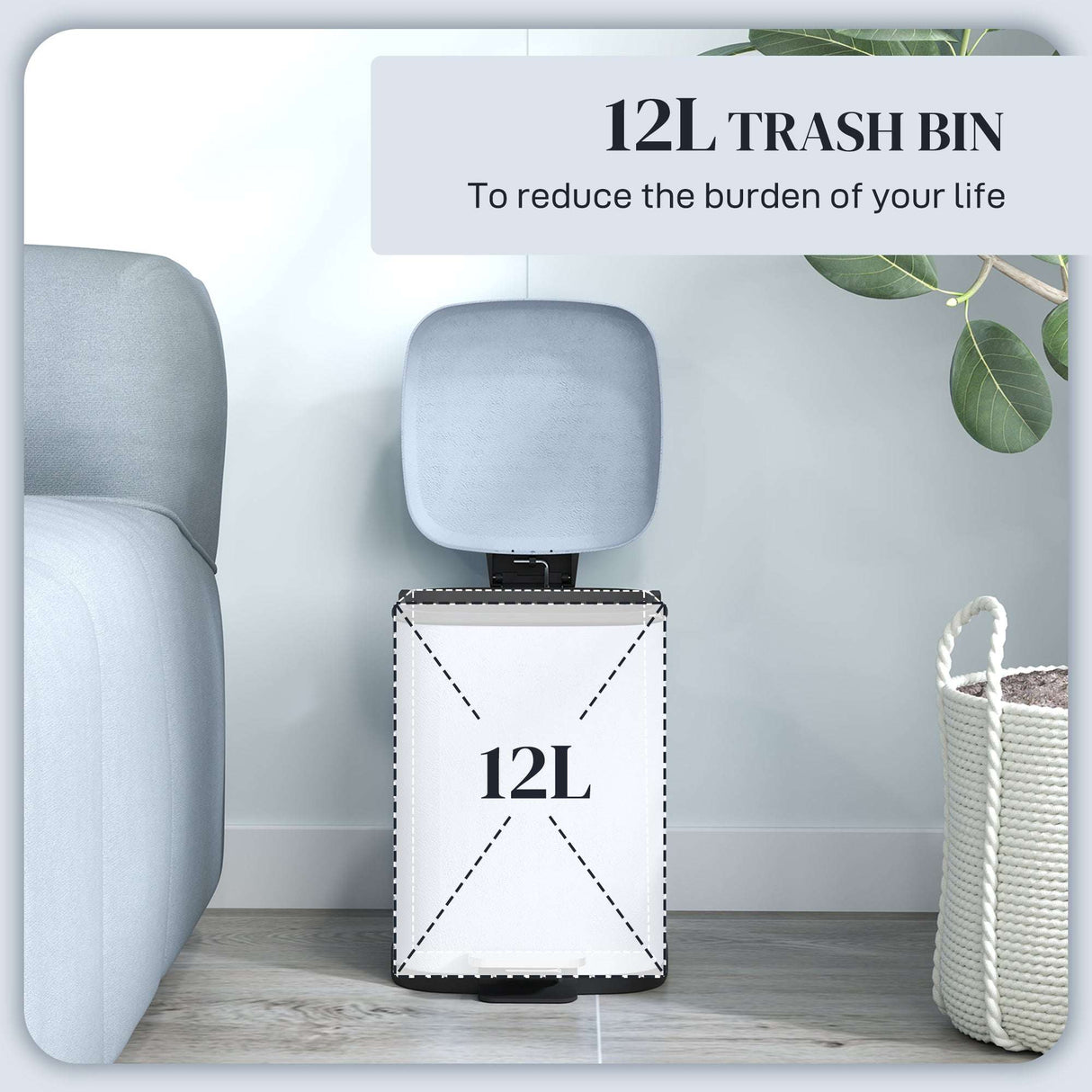 12L Kitchen Bin with a minimalist design for efficient waste disposal in any kitchen or dining area