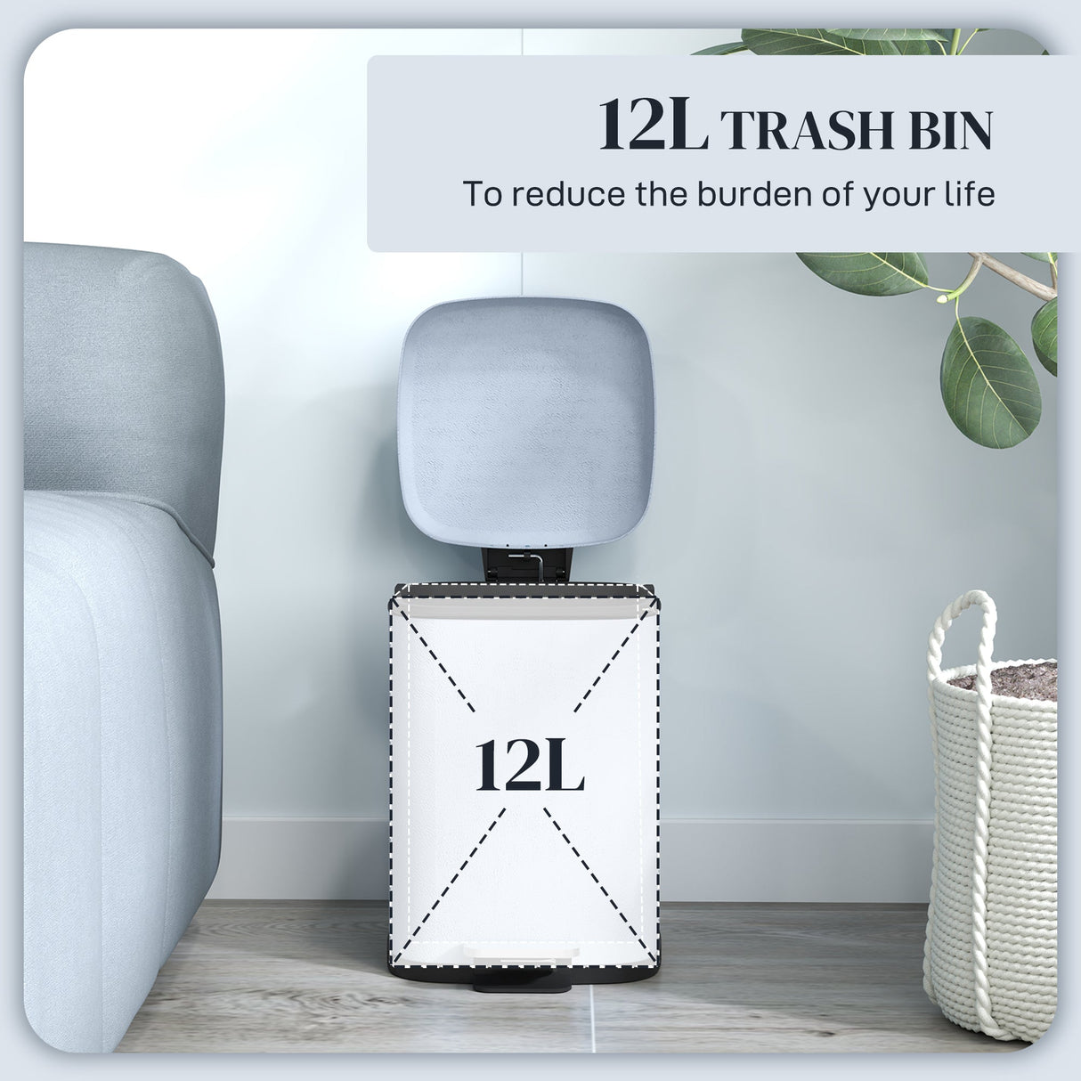 12L Kitchen Bin with a minimalist design for efficient waste disposal in any kitchen or dining area