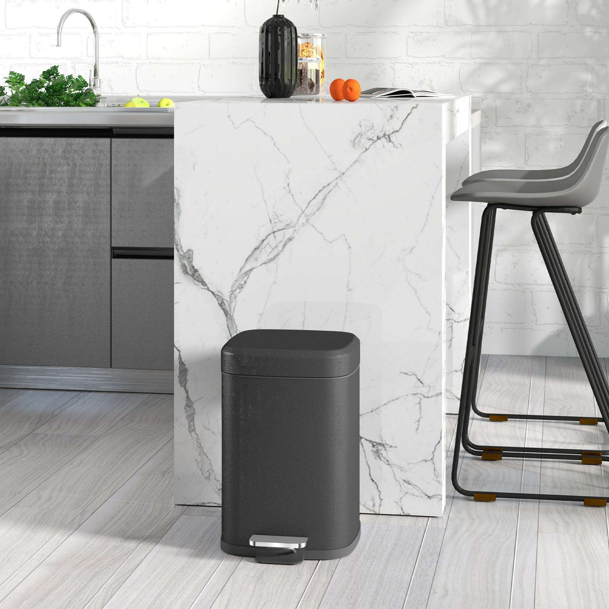 Sleek black Kitchen Bin with pedal for easy opening in a modern kitchen setting
