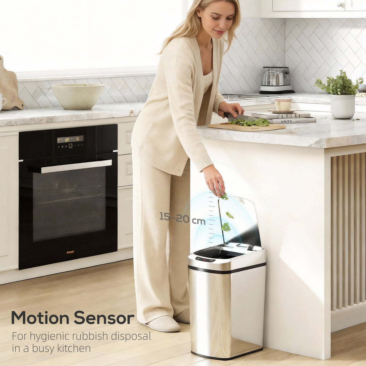 Wise Galleria Kitchen Bin with Motion Sensor for hygienic rubbish disposal in a busy kitchen