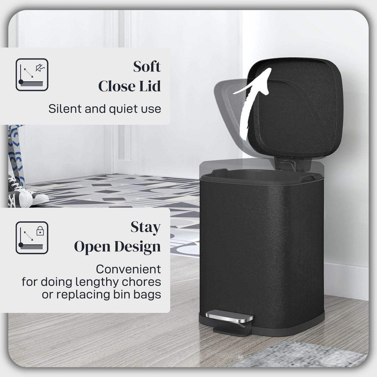 Wise Galleria Kitchen Bin with Soft Close Lid and Stay Open Design for Convenience