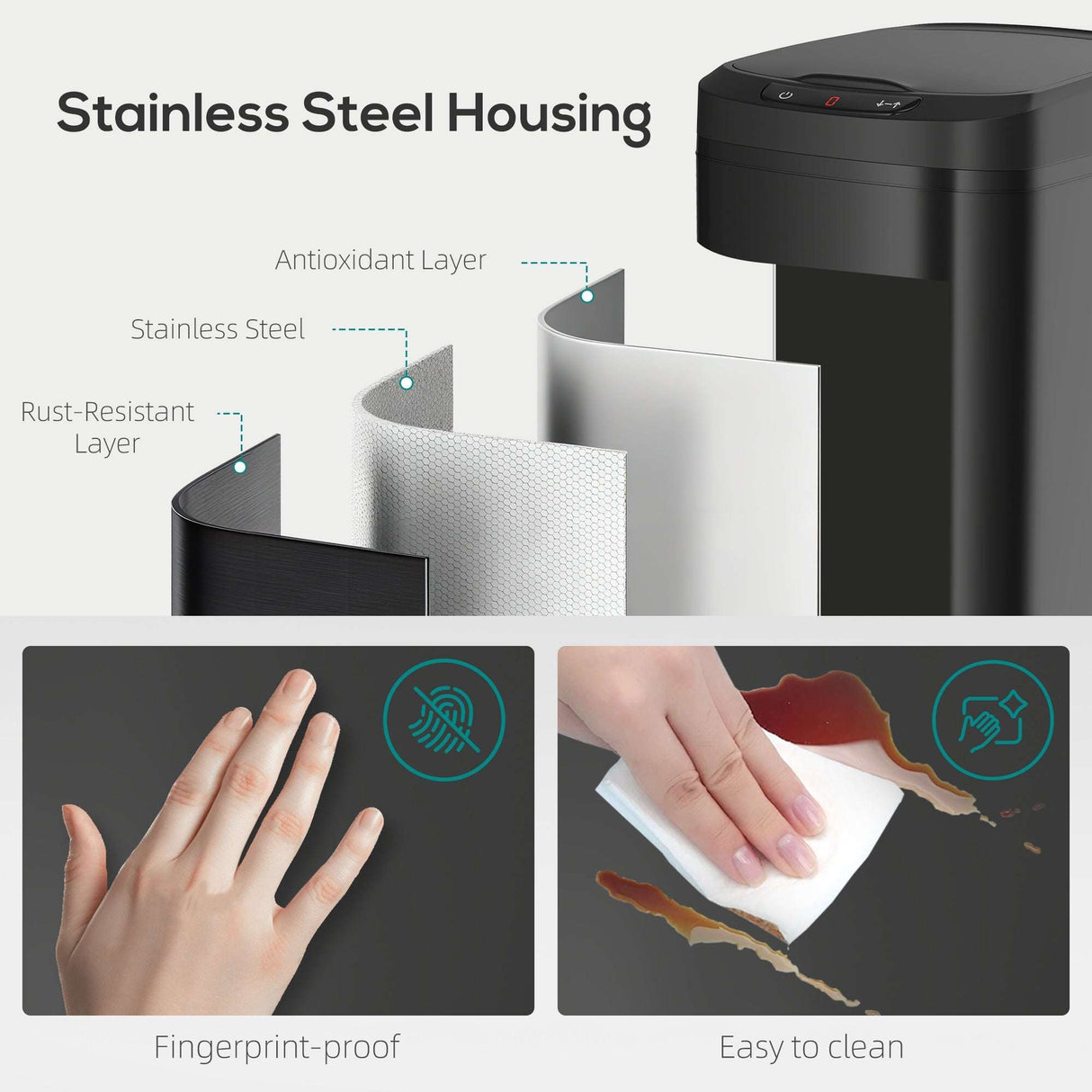 Wise Galleria Kitchen Bin with Stainless Steel Housing, Fingerprint-Proof and Easy to Clean