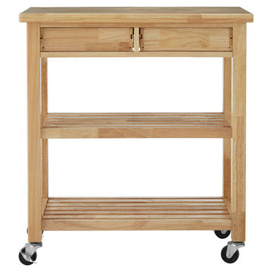 Orsina Kitchen Trolley in natural wood with two drawers and two open shelves for storage