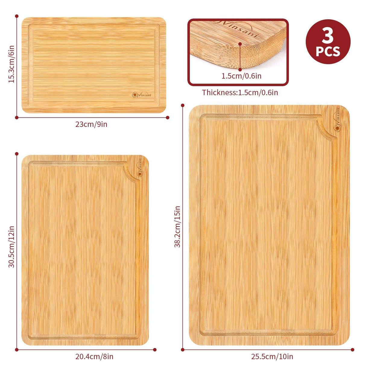 Vinsani Bamboo Chopping Board with Juice Groove Vinsani