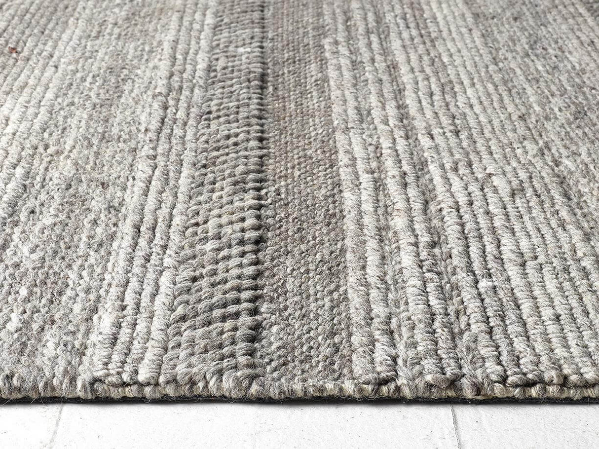 Textured grey Knitted Rug with a striped pattern for a stylish home decor accent