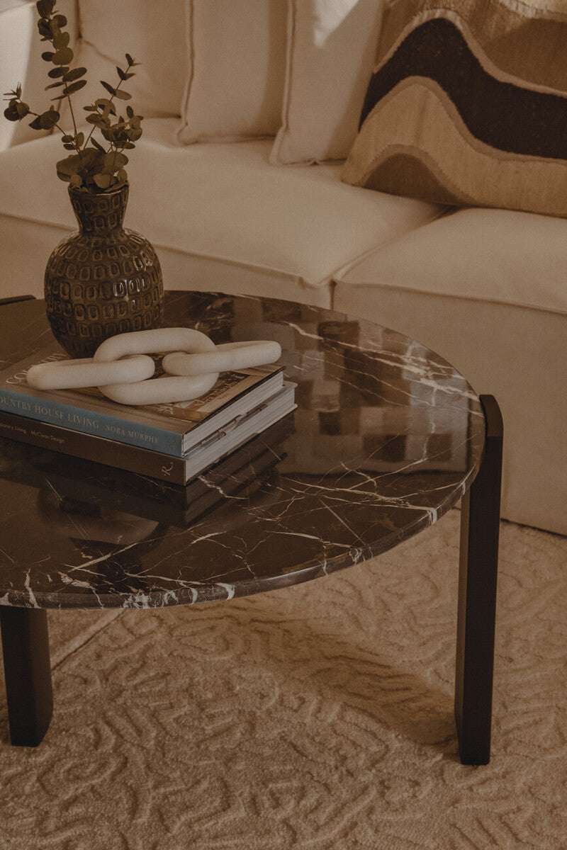 Palermo Round Black Marble Top Large Coffee Table Orsina