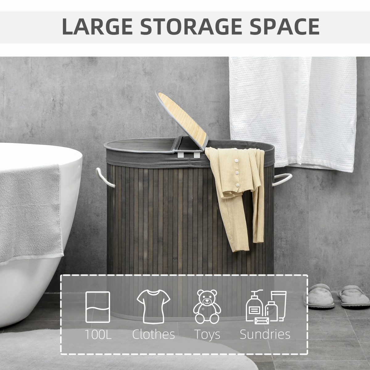 100L Bamboo Laundry Basket with two Compartments Unbranded