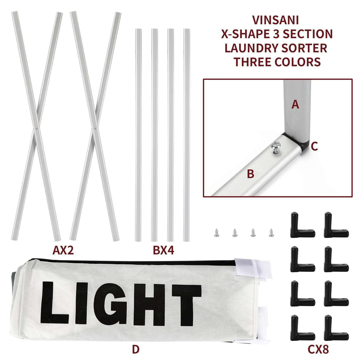 Vinsani X-Shape 3 Section Laundry Sorter Vinsani