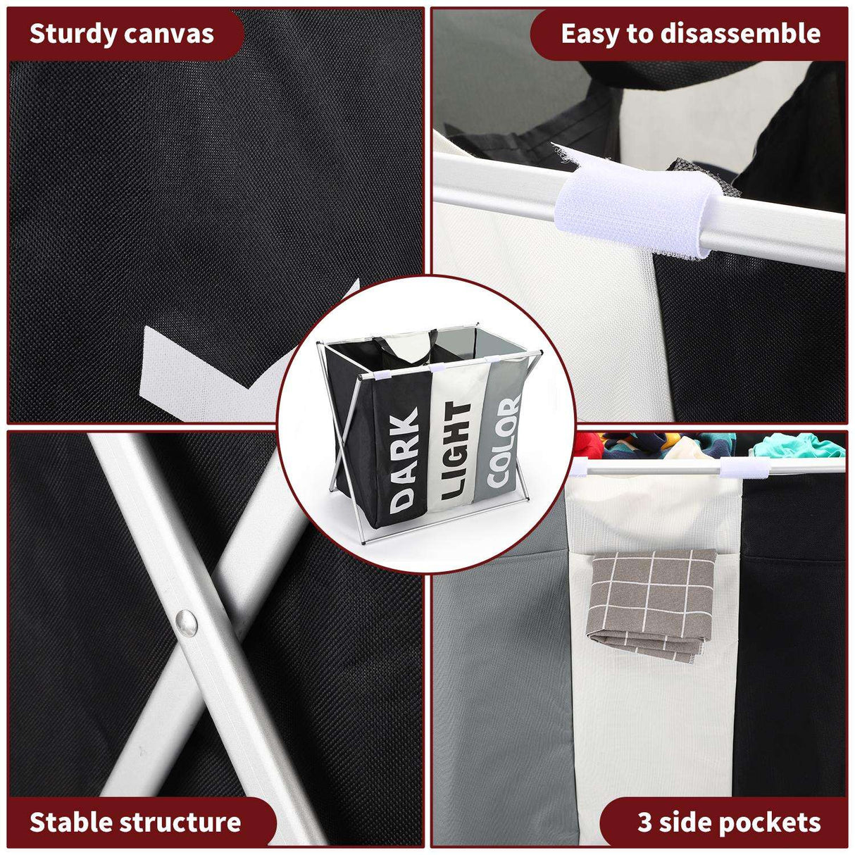 Vinsani X-Shape 3 Section Laundry Sorter Vinsani