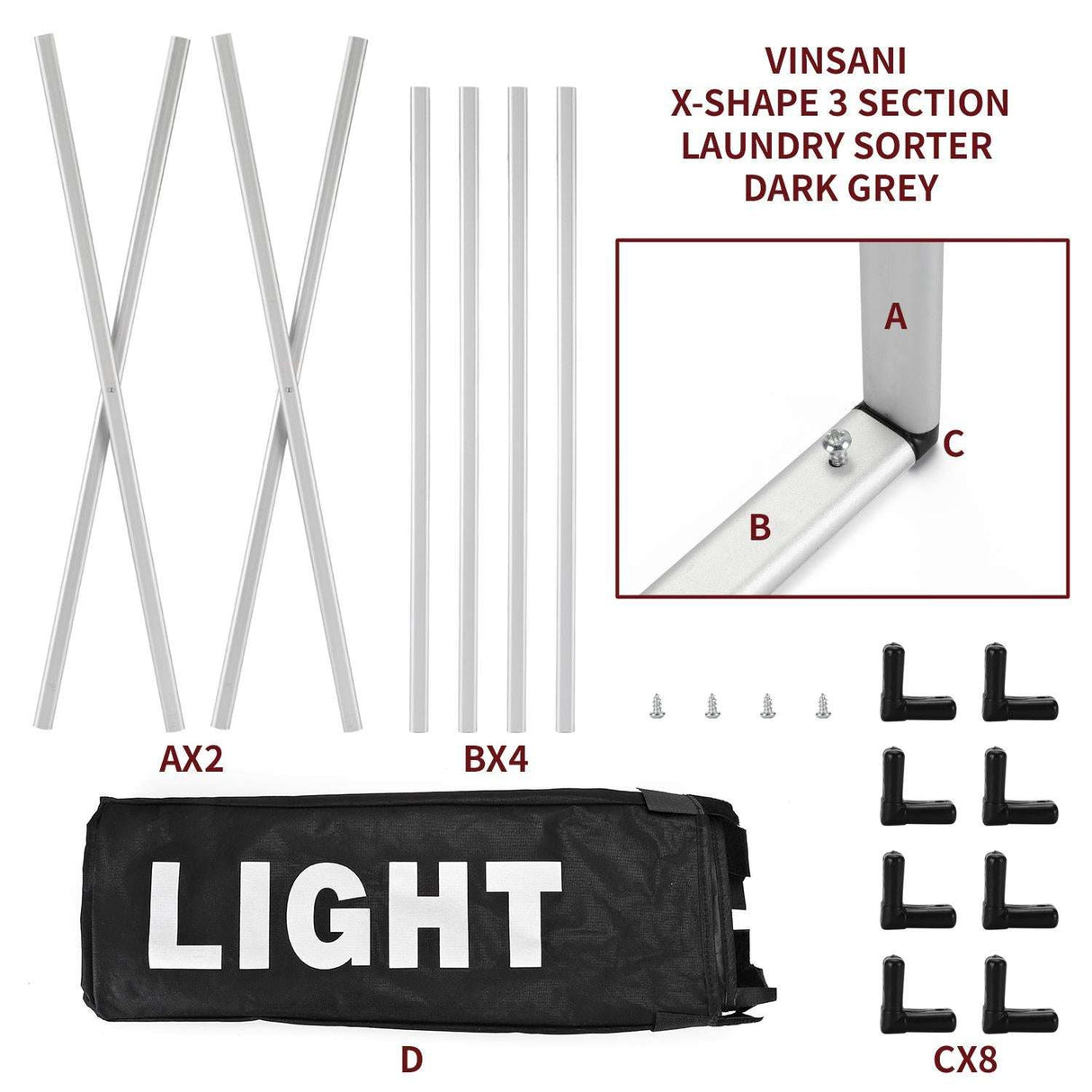 Vinsani X-Shape 3 Section Laundry Sorter Vinsani