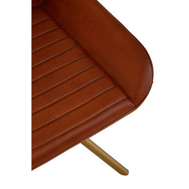 Orsina Leather Chair with Ribbed Design and Gold Metal Legs for Stylish Living Spaces