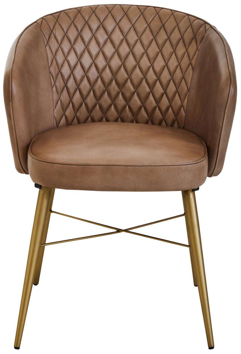 Orsina Leather Chair with Diamond Patterned Upholstery and Gold Metal Legs for Stylish Accent Seating