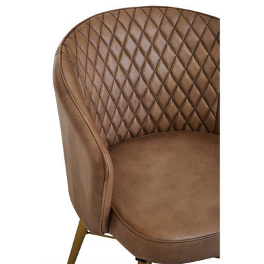 Orsina Leather Chair with Diamond Quilted Design and Contemporary Gold Legs