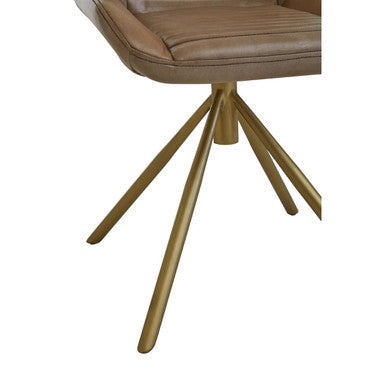 Orsina Leather Chair with a modern design featuring a sleek golden leg base