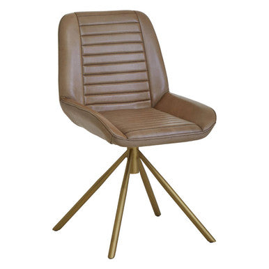 Orsina Leather Chair with a stylish ribbed design and a gold metal base for elegant seating