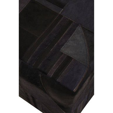 Bosie Safira Black And Grey Deco Print Leather Pouffe Orsina