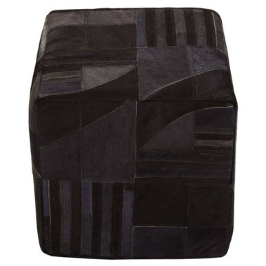 Bosie Safira Black And Grey Deco Print Leather Pouffe Orsina