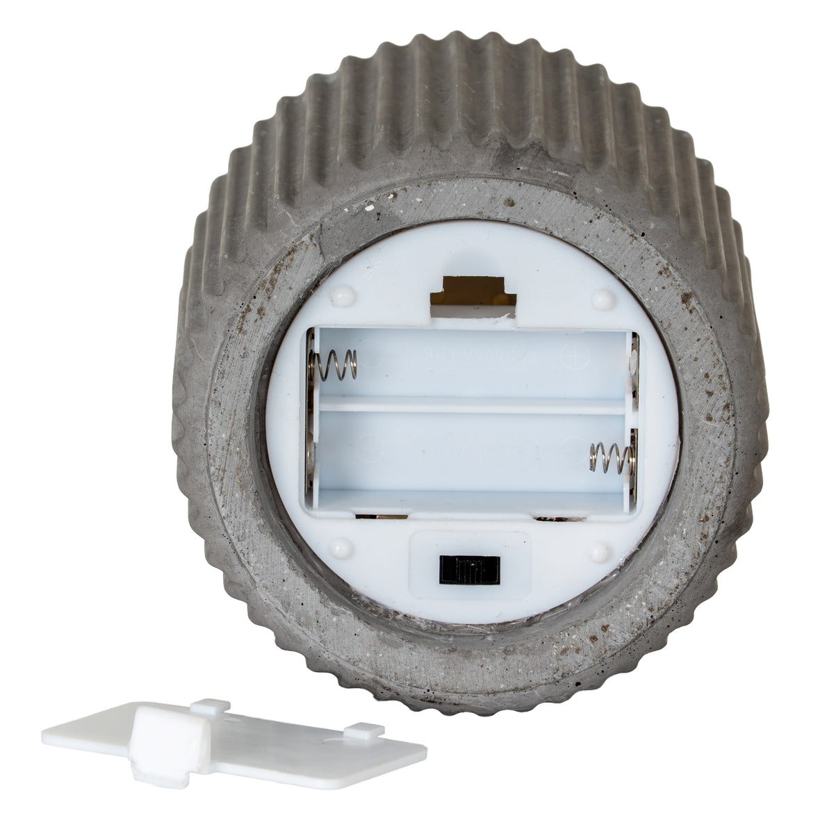 Shades 4 Seasons LED Candle with a textured grey exterior and easy battery compartment