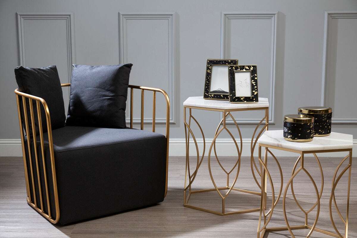 Elegant Orsina Trinket Box on stylish table, enhancing modern decor with gold accents