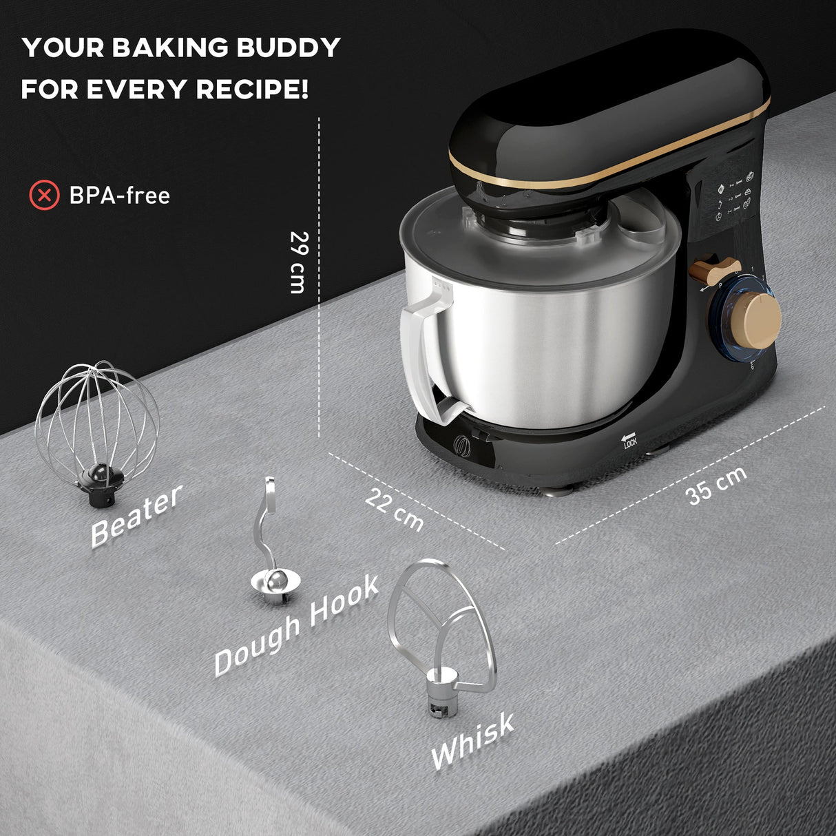 Wise Galleria Stand Mixer with Dough Hook, Beater, and Whisk for versatile baking needs