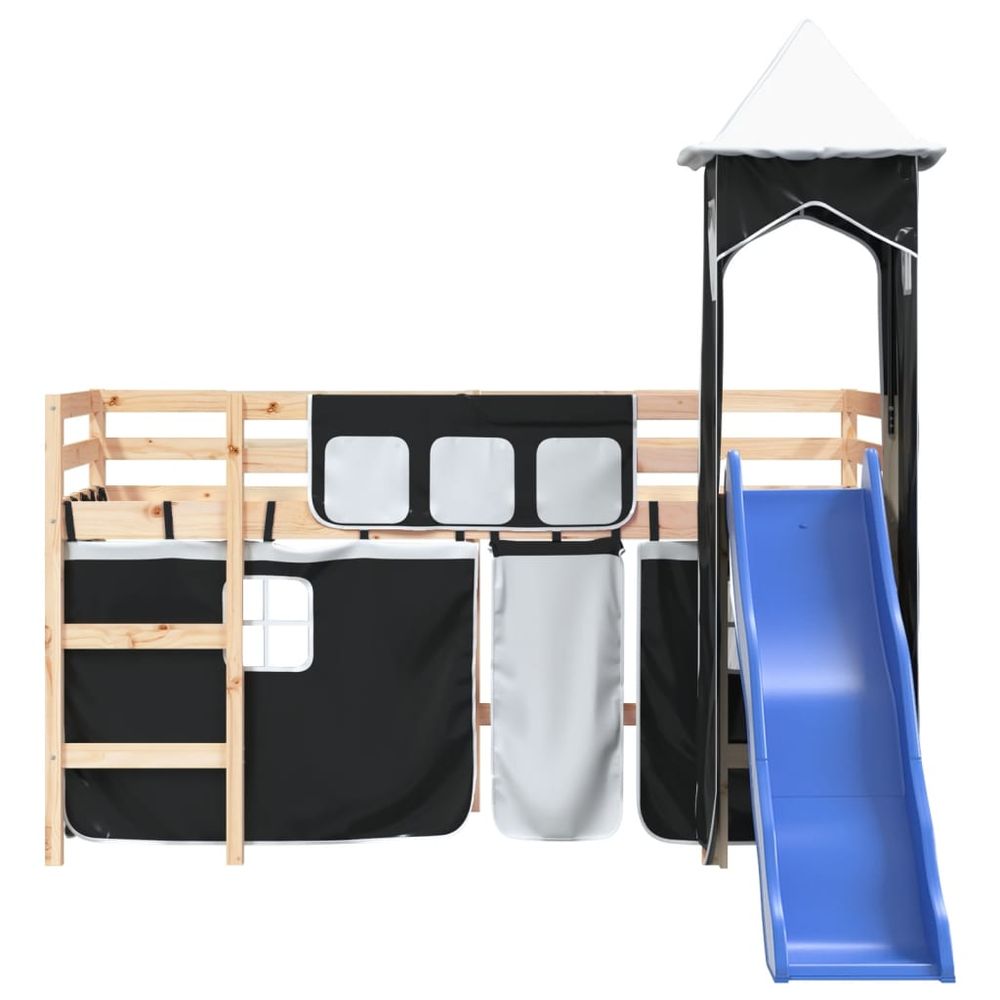 vidaXL Kids' Loft Bed with Tower White&Black 80x200cm Solid Wood Pine vidaXL